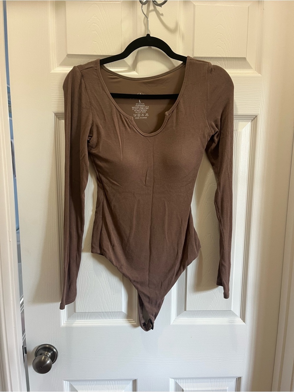 Klassy Network Long Sleeve Scoop Neck Bodysuit - Brown